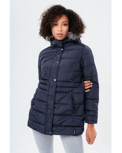 Hype Mid Length Padded Coat With Fur - Blue