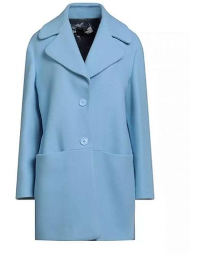Love Moschino Light Blue Wool Coat With Double Front Pockets And Embossed Logo