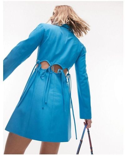 TOPSHOP Open Back Tie Detail Blazer Dress - Blue