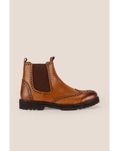 Oswin Hyde Grant Tan Leather Brogue Chelsea Boots - Brown