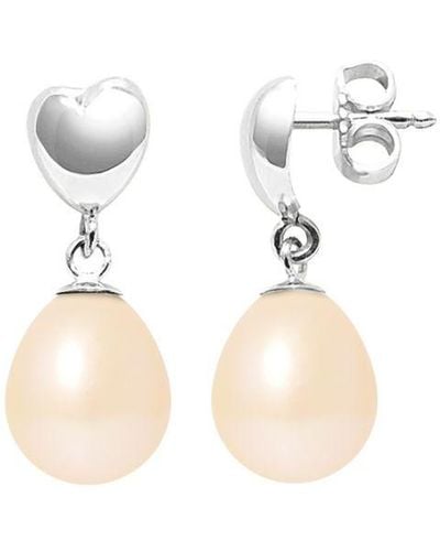 Blue Pearls Pearls Freshwater Hearts Dangling Earrings And 375/1000 - White