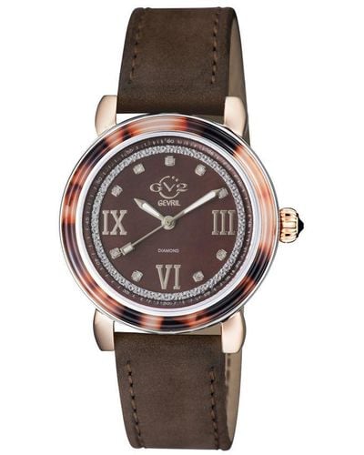 Gv2 Marsala Tortoise Swiss Quartz Brown Mother Of Pearl Dial Two Tone Ss/ip Rg Bracelet Watch Stainless Steel