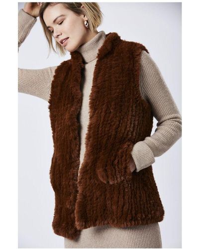 Jayley Hand Knitted Faux Fur Long Gilet - Brown