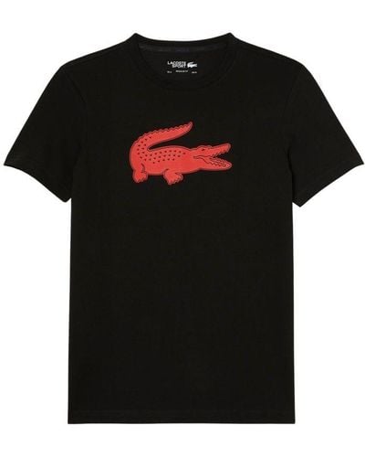 Lacoste Sport 3d Print Krokodillen Jersey T-shirt Voor In Zwart En Rood
