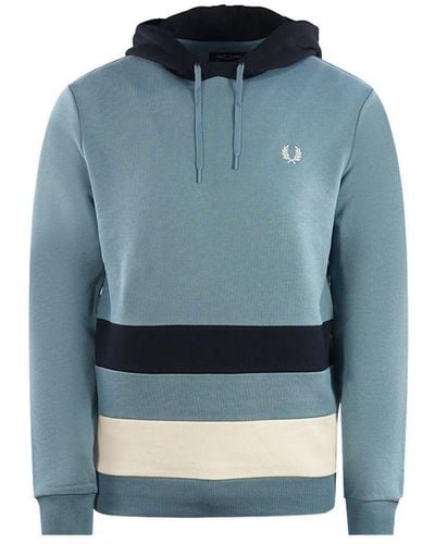 Fred Perry Colour Block Ash Hoodie - Blue