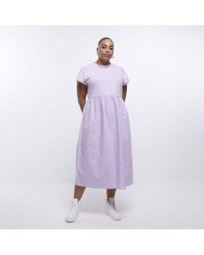 River Island T-Shirt Midi Dress Plus Poplin Cotton - Purple