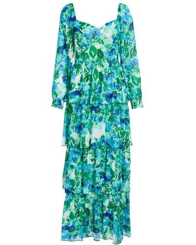 Quiz Green Floral Chiffon Tiered Maxi Dress