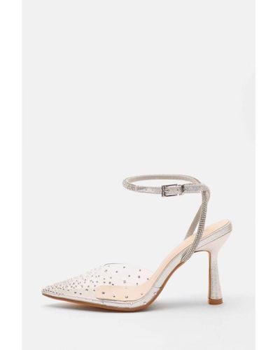 Quiz Silver Clear Embellished Court Heels - Natural