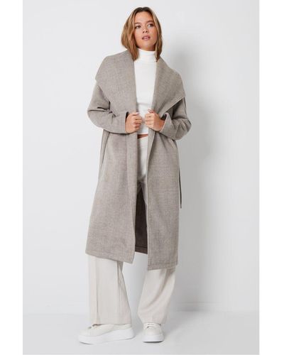 Threadbare Taupe 'pippa' Shawl Collar Maxi Coat - Grey