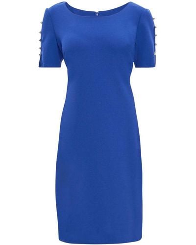 Gina Bacconi Reid Short Scoop Neck Shift Dress With Embellished Sleeves - Blue