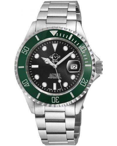 Gv2 Liguria Black Dial Green Bezel Swiss Automatic Stainless Steel Bracelet Watch - Grey