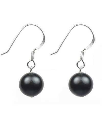 Blue Pearls Zwarte Zoetwaterparels Dames Bungelende Haken Oorbellen En 925 Zilver - Metallic
