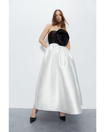 Warehouse Premium Satin Twill Midi Full Skirt - White