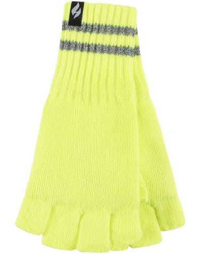 Heat Holders Knitted Fingerless Reflective Gloves For Winter - Yellow