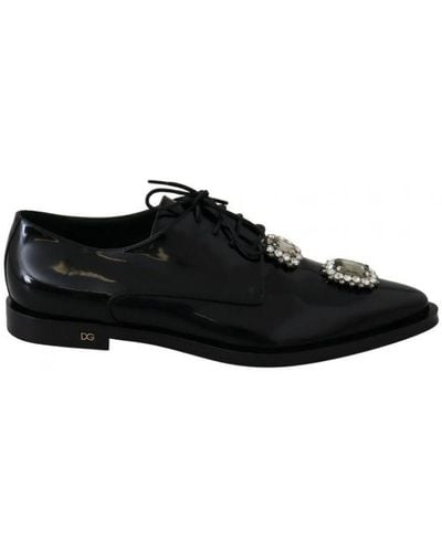 Dolce & Gabbana Leather Crystal Lace Up Formal Shoes - Black