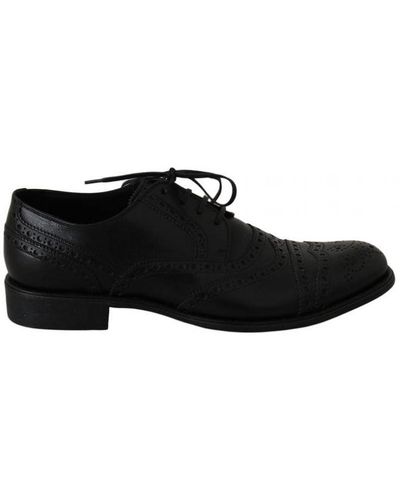 Dolce & Gabbana Black Leather Wingtip Oxford Dress Shoes