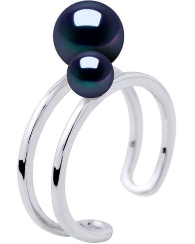 Diadema Ring Duo Zoetwater Parels 5 En 8 Mm Black 925 - Blauw