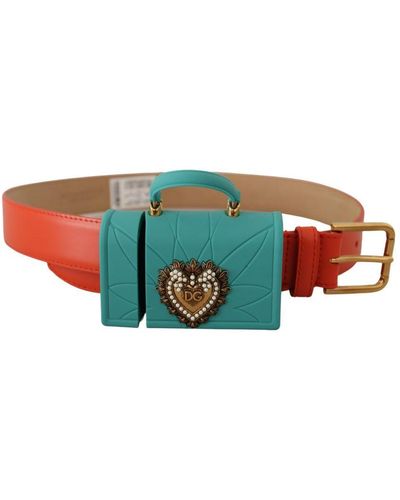 Dolce & Gabbana Orange Leather Devotion Heart Micro Bag Headphones Belt - Green