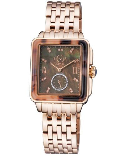 Gevril Gv2 Bari Tortoise Swiss Quartz Diamonds Brown Mother Of Pearl Dial Rose Gold Stainless Steel Watch - Metallic