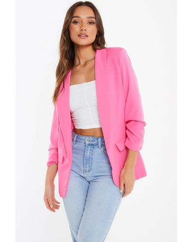 Quiz Pink Ruched Sleeve Tailored Blazer