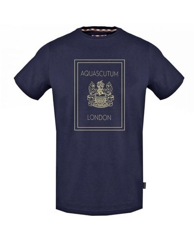 Aquascutum Goud London Logo Marineblauw T-shirt