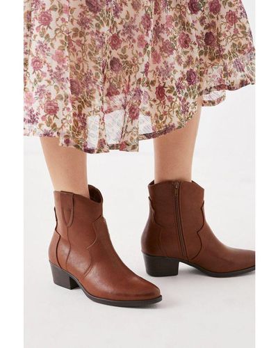 Oasis Block Heel Western Boots - Brown