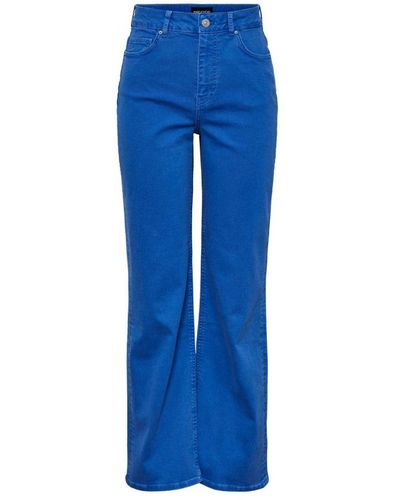 Pieces High Waist Wide Leg Jeans Pcholly Blauw