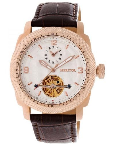 Heritor Helmsley Semi-skeleton Leather-band Watch Stainless Steel - Pink