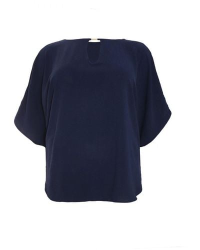 Quiz Curve Navy Textured Notched Top - Blue
