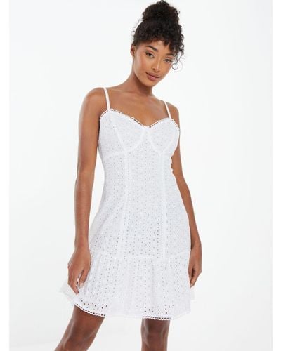 Quiz Embroidered Tie Back Mini Dress - White