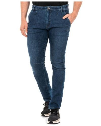 La Martina Long Straight-cut Denim Trousers With Hems Jmt010 Cotton - Blue