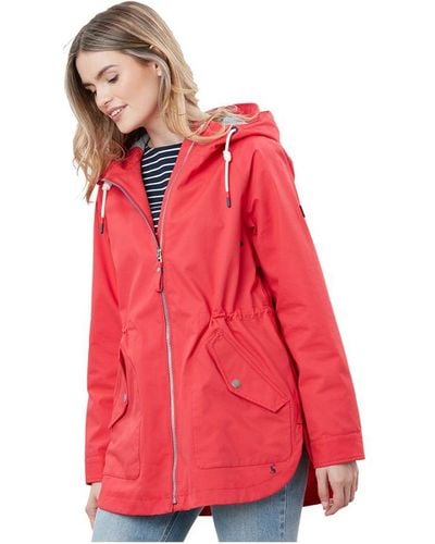 Joules Shoreside Hooded Waterproof Jacket Coat Cotton - Red