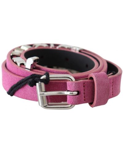 Just Cavalli Pink Silver Chrome Metal Buckle Waist Belt Leather