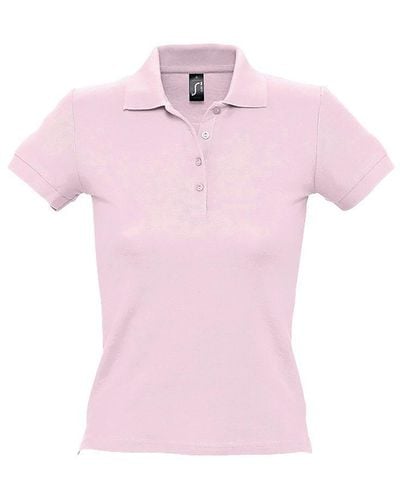 Sol's Ladies People Pique Short Sleeve Cotton Polo Shirt (Pale) - Pink