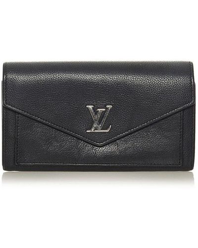 Louis Vuitton Vintage Lockme Long Wallet Black Calf Leather