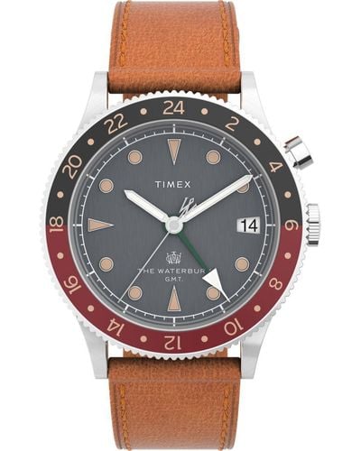 Timex Waterbury Traditional Brown Watch Tw2v74000 Leather - Grey