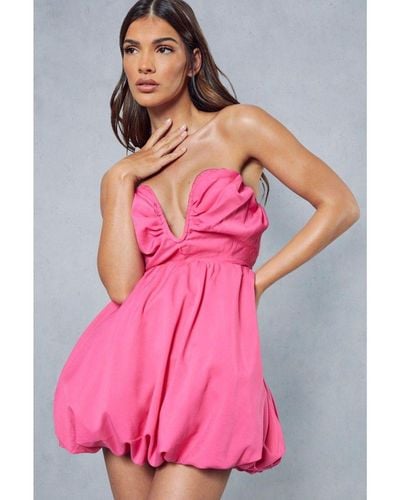 MissPap Shaped Bust Ruched Puffball Mini Dress - Pink