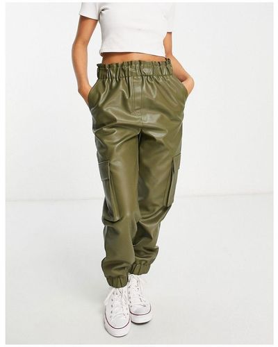 Miss Selfridge Faux Leather Cargo Trouser - Green