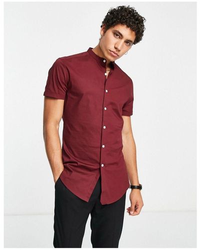 ASOS Skinny Fit Shirt With Grandad Collar - Red