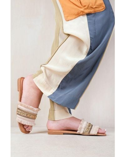 Where's That From 'Astroid' Flat Sandals With Fringe Trim And Stud Details - Blue