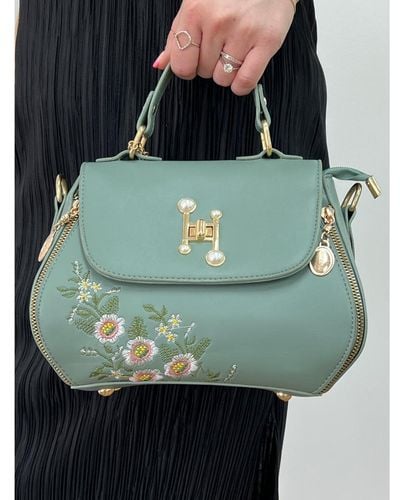 SVNX Embroidered Shoulder Bag With Zip Charms - Green