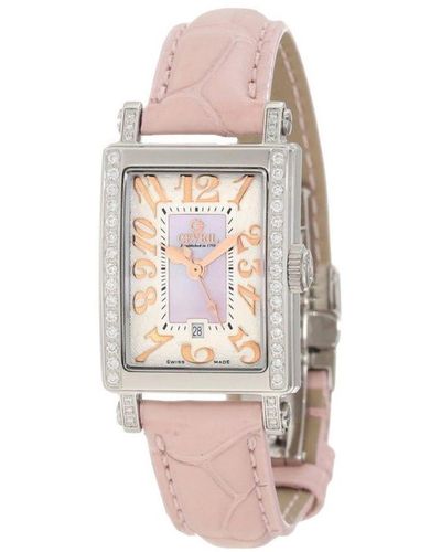 Gevril 8248Re Super Mini Quartz Mother Of Pearl Diamond Watch - White