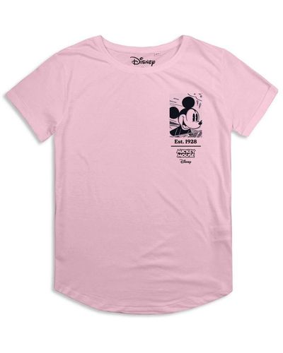 Disney Ladies Comic Book Mickey Retro T-Shirt (Light) Cotton - Pink