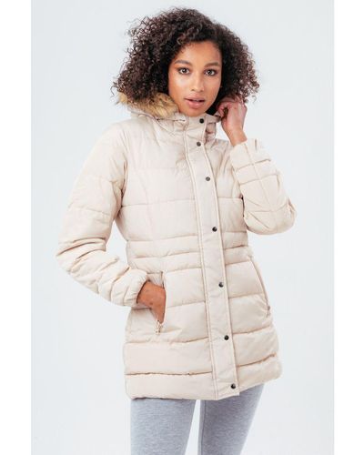 Hype Mid Length Padded Coat With Fur - White