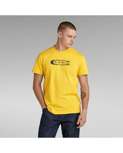G-Star RAW G-Star Raw Distressed Old School Logo T-Shirt - Yellow