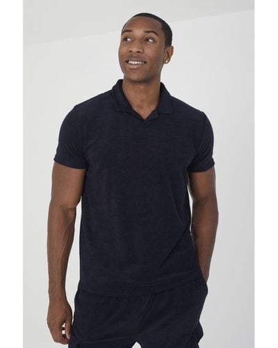 Brave Soul 'Erikson' Short Sleeve Towelling Open Collar Polo Shirt - Blue