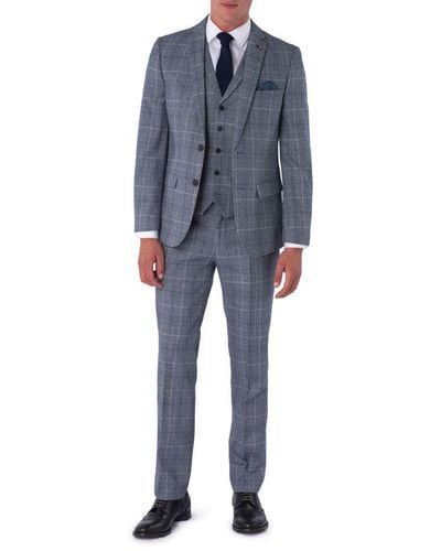 Harry Brown London Harry London Joseph & Check Wool Slim Fit Suit - Blue