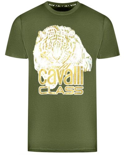 Class Roberto Cavalli Tiger Logo T-Shirt Cotton - Green