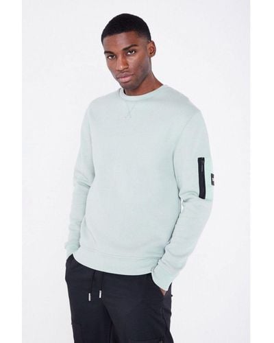 Jameson Carter Green 'stealth' Cotton Blend Relaxed Fit Cargo Style Crew Neck Jumper - White