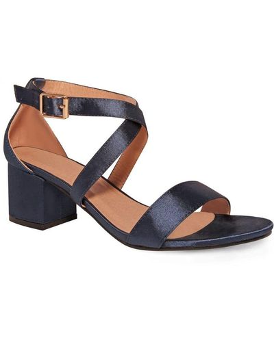 Where's That From 'Amber' Strappy Mid High Block Heels Peep Toe - Blue